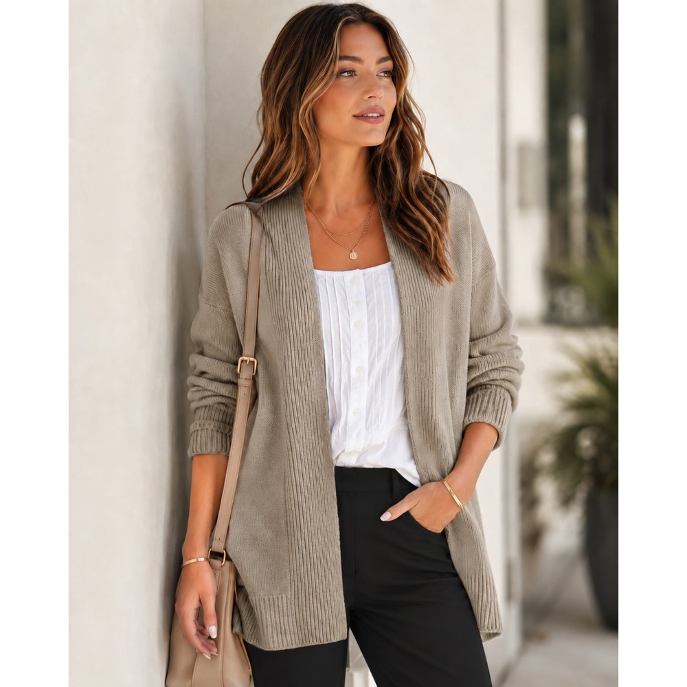 Vince Women's 100% Cashmere Open Front Cardigan Sweater XS Taupe Quiet Luxury